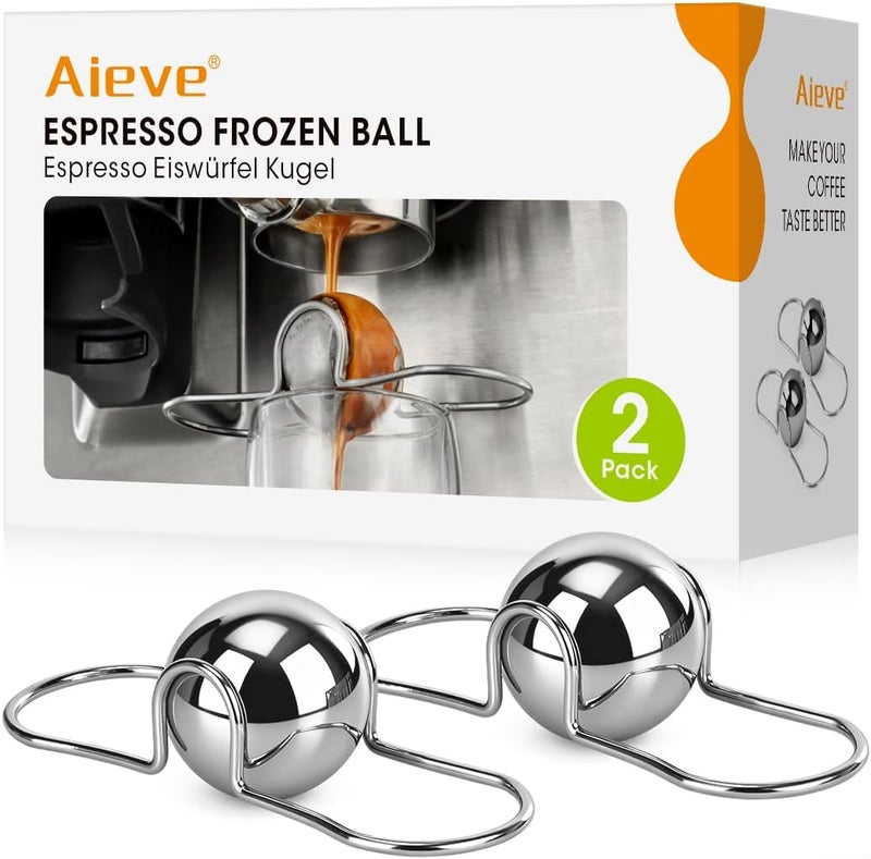 AIEVE عبوة 2 من كرات تبريد الإسبريسو، حجر ثلجي من الفولاذ المقاوم للصدأ للقهوة، ملحقات الإسبريسو أداة تبريد هدية لعيد الميلاد، عيد الحب، عيد الميلاد - Image 1